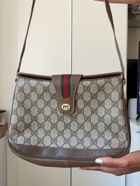 Gucci Handbags - Authentic Gucci Vintage GG Supreme Web Canvas Shoulder Bag Brown Leather
